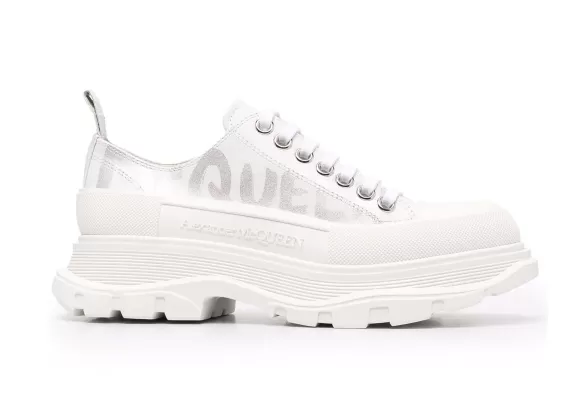 Outlet: Women's Alexander McQueen Logo Print White Chunky Sole Sneakers