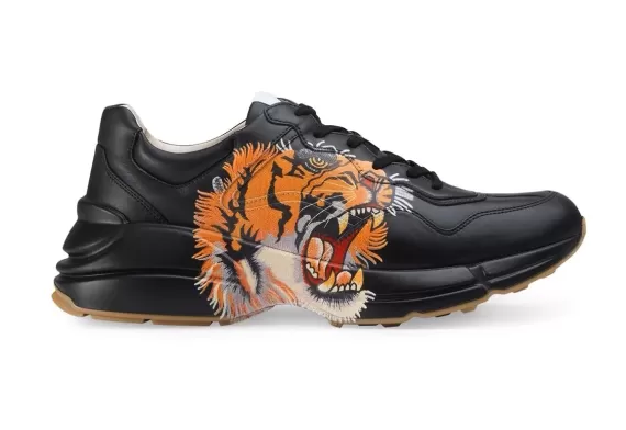 Gucci Rhyton leather sneaker with tiger - Black - Men's original