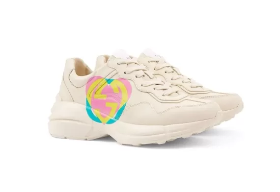 New Gucci Rhyton Women's Sneakers with Multicolour Heart Print