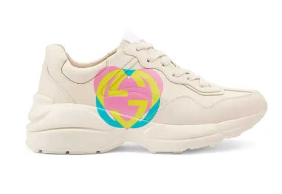 Buy Gucci Rhyton Women's Sneakers with Multicolour Heart Print Outlet