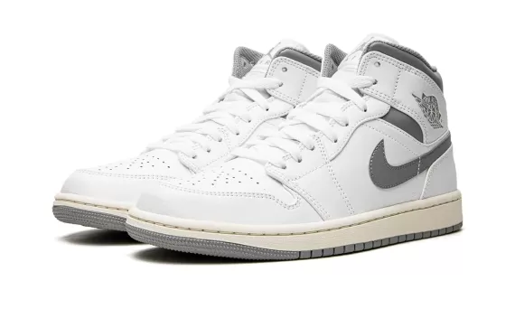 Original Air Jordan 1 Mid Women's Sneakers - White and Grey