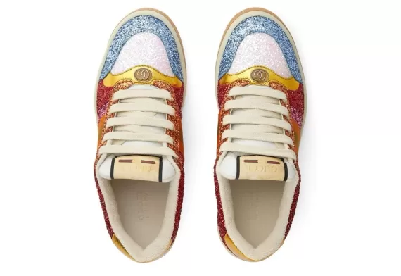 Buy the new Gucci Lovelight Screener sneakers for women featuring bold red and multicolour style