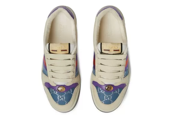 Original Gucci Screener leather sneakers for women in Purple/off-white/blue.