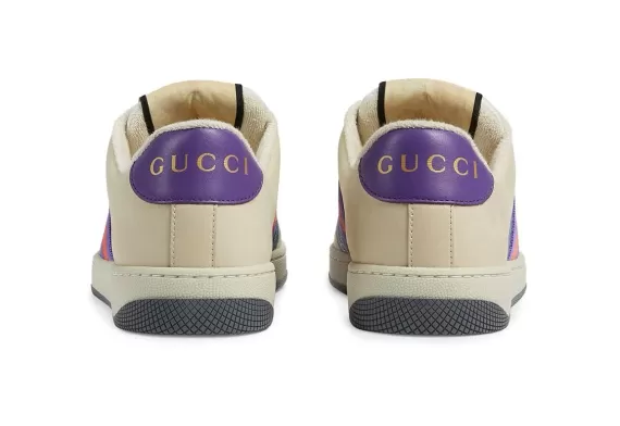 Purchase Purple/off-white/blue Gucci Screener leather sneakers today.