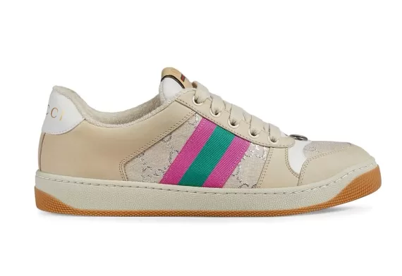 Buy Pink/Green/Off-White Gucci Screener Leather Sneakers for Women