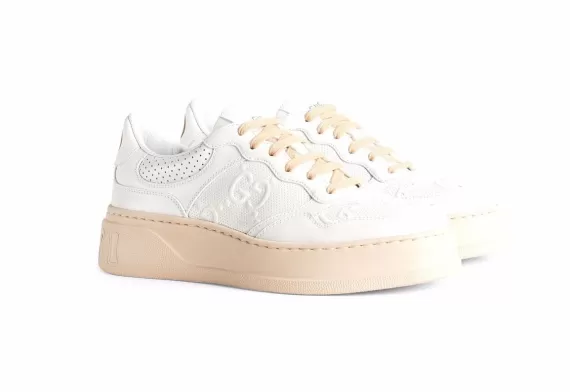 Shop Original Gucci GG Embossed Low-Top Sneakers - White/Peach For Women.