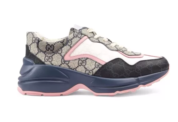 Buy New Gucci GG Supreme Rhyton Sneakers - Blue/Pink/Beige for Women.