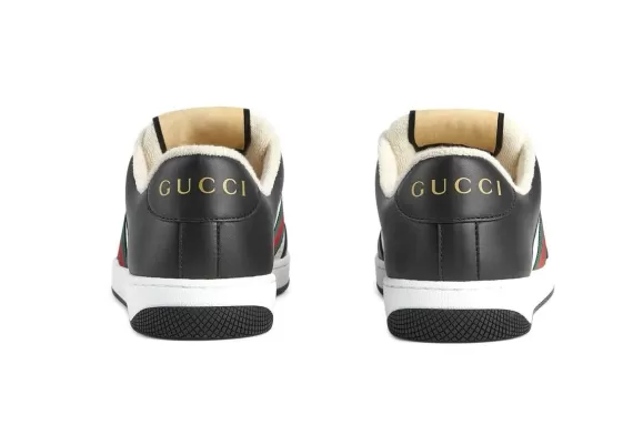 Add a new staple to your wardrobe with Gucci's Black and White Screener Web Stripe sneakers for Women