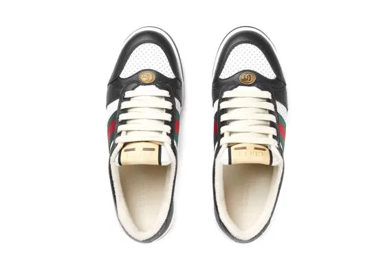 Get the latest in men's luxury fashion with Gucci Screener Web Stripe sneakers-Black/White.