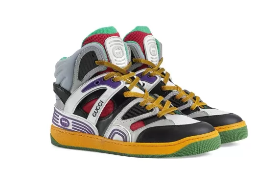 Score an Original Gucci Basket High-Top Sneakers for Women - Black/Multicolour