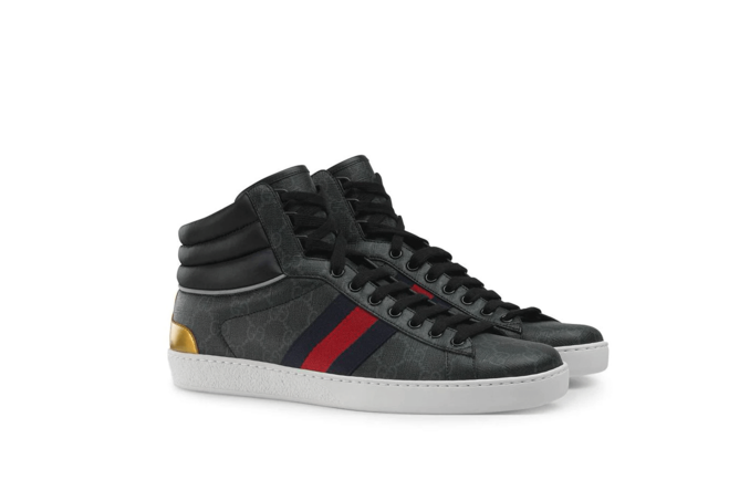 Get Original Gucci Mens Black Supreme ?anvas High Top Sneaker.