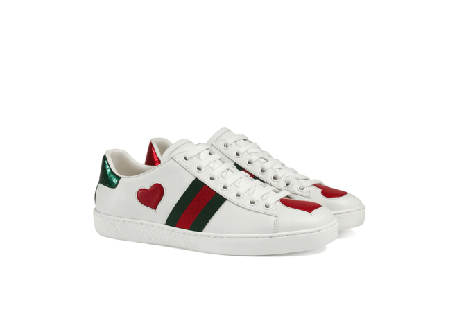 Brand New Gucci Ace Embroidered Low-Top Sneakers built with a Leather Heart Inlay for Men.