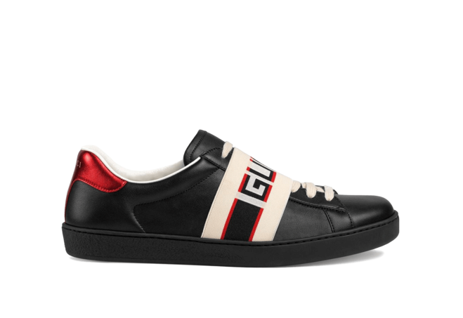 Buy outlet sale Gucci Black, Red and Cream Logo Stripe Leather Sneaker for men