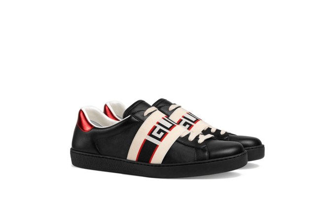 Gucci Black, Red and Cream Logo Stripe Leather Sneaker