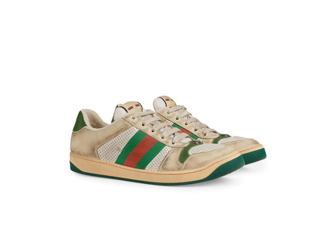 New Gucci Leather Sneaker with Vintage Distressed Effect