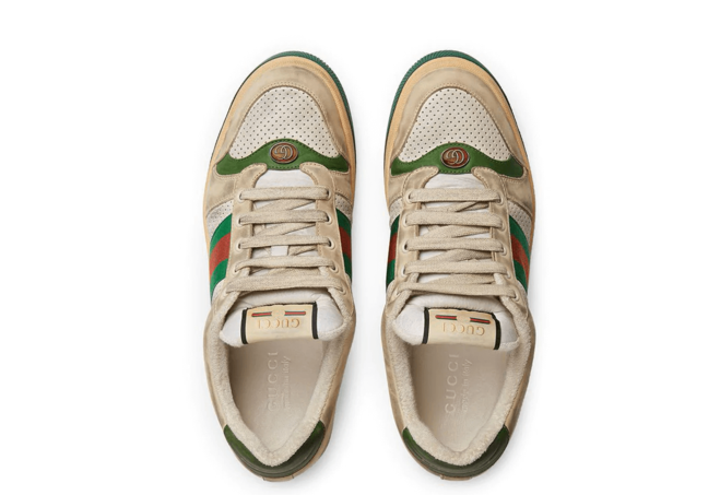 High Quality Men's Leather Sneaker in Vintage Distressed Gucci Screener Style