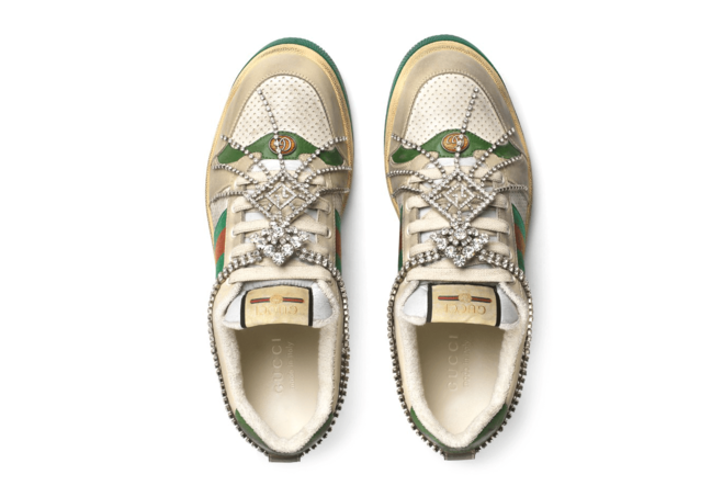 Get the Trendy Gucci Screener Distressed Sneakers with Crystals for Men Today