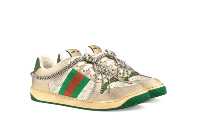 Gucci Screener Distressed Sneakers With Crystals