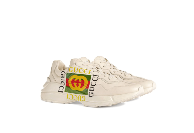 Men's Gucci Ivory Rhyton Logo Leather Sneakers: original and for sale