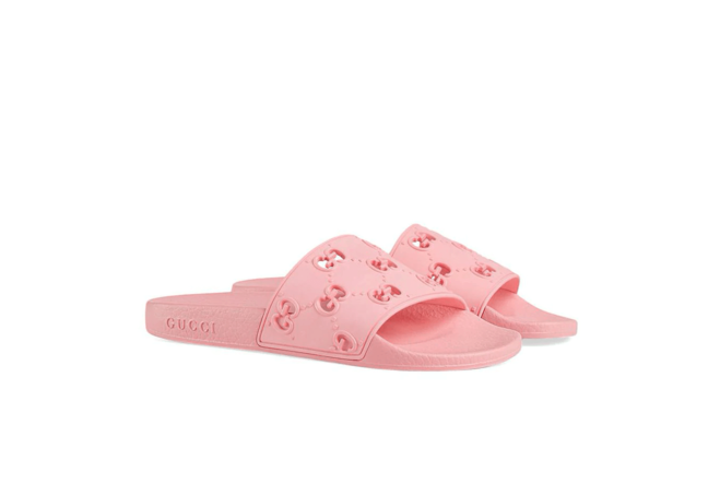 Get the New Gucci Rubber GG Slide Sandal Pink for Men Today