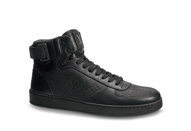 Buy Men's Louis Vuitton Rivoli Sneaker Boot Monogram Embossed Grained Calf Leather Black Outlet Sale.