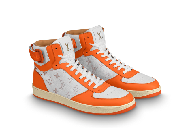 Outlet Sale on Men's Louis Vuitton Rivoli Sneaker Boot Monogram Grained Calf Leather Orange