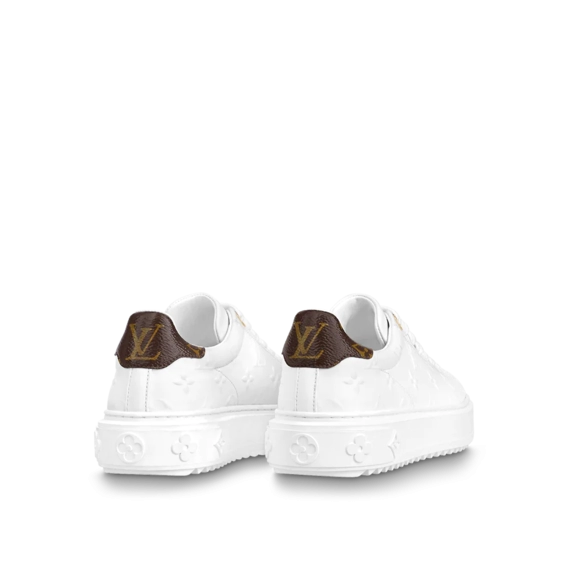 New - Get the Brand New Louis Vuitton Time Out White Debossed Leather Sneaker for Women