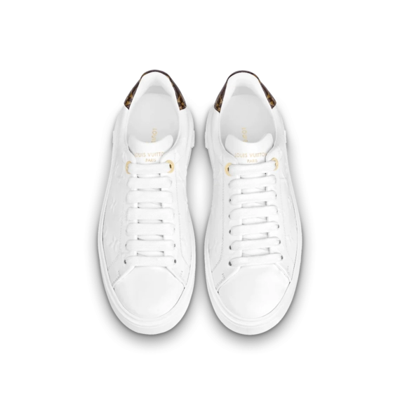 Sale - Women's Louis Vuitton Time Out White Debossed Calf Sneaker - Get It Now!