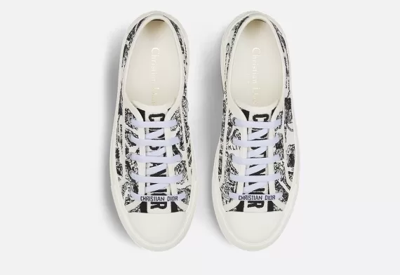 WALK'N'DIOR Platform Sneaker - White and Black With Toile de Jouy Sauvage Motif