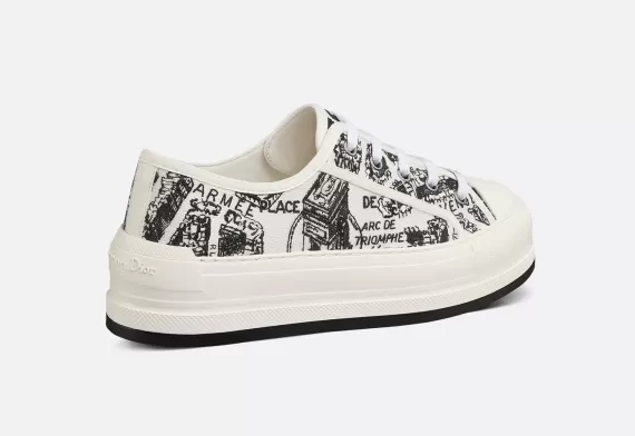WALK'N'DIOR Platform Sneaker - White and Black With Toile de Jouy Sauvage Motif