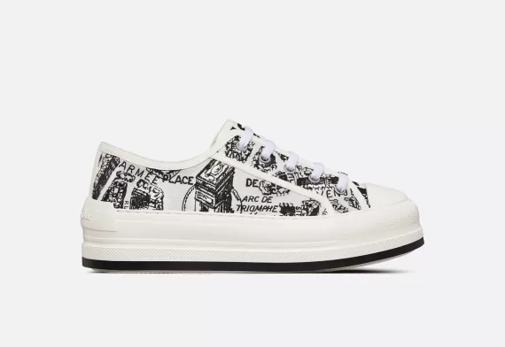 WALK'N'DIOR Platform Sneaker - White and Black With Toile de Jouy Sauvage Motif