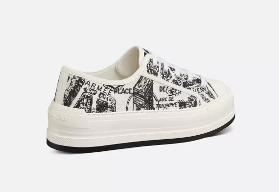 WALK'N'DIOR Platform Sneaker - White with Blue Toile de Jouy Motif