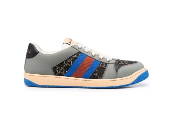 Gucci Screener Lace-Up Sneakers Blue/Gray