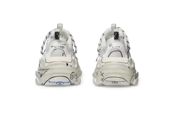 Balenciaga Triple S Sketch-Print Sneakers White/Black/Blue