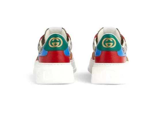 Gucci GG Panelled Lace-Up Sneakers Red/Blue/Beige