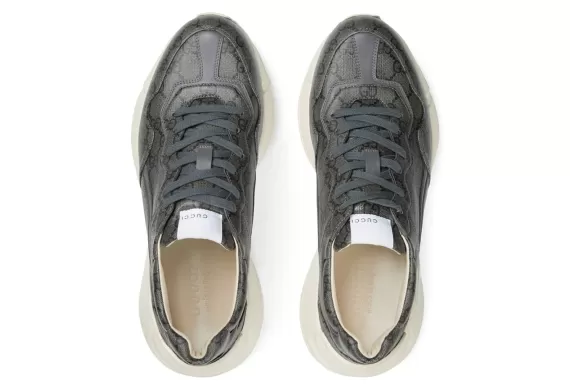 Gucci GG Rhyton Leather Sneakers - Charcoal Grey/Optical White