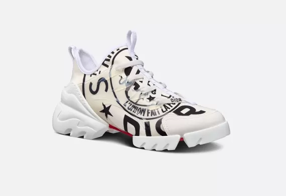 D-CONNECT Sneaker - White Technical Fabric with Dior Union Print