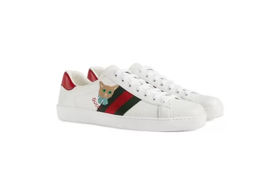 Gucci Ace Cat Motif Low-Top Sneakers