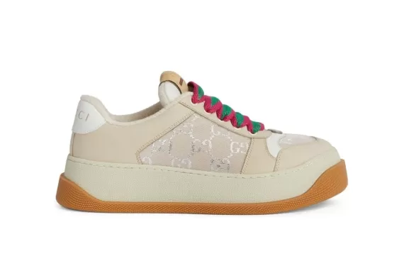 Gucci Double Screener Lace-Up Sneakers Beige