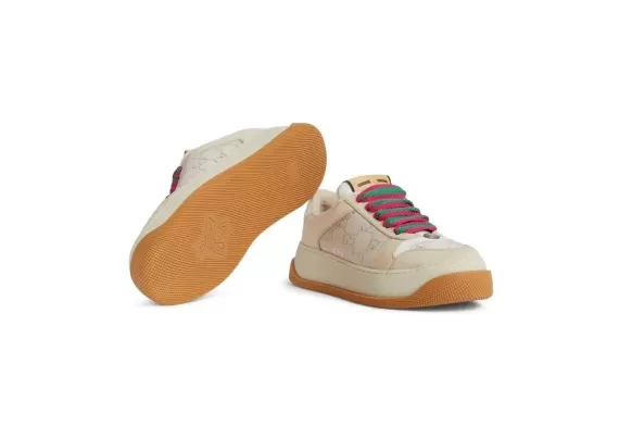 Gucci Double Screener Lace-Up Sneakers Beige