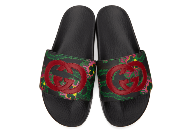 Women's Gucci Black Ken Scott Print Slides - On Sale