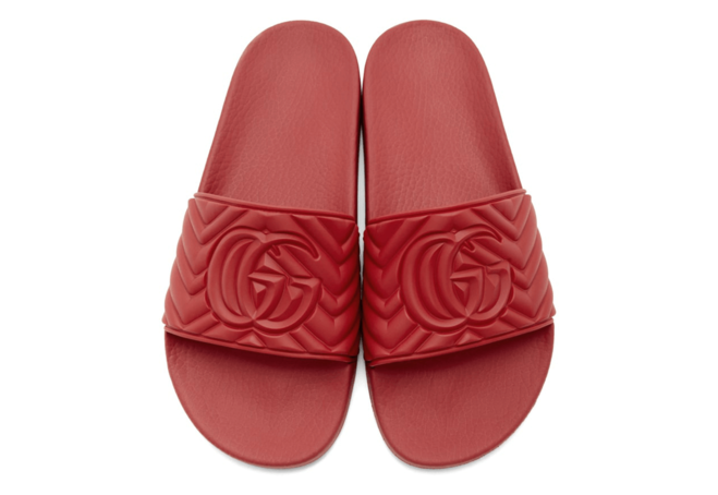 Don't miss the Sale on Gucci Red Quilted GG Pool Slides for Women!