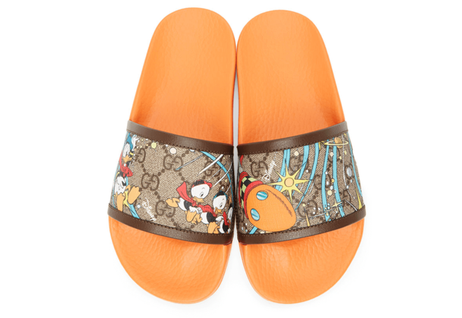 Get Men's Orange Disney Edition GG Supreme Donald Duck Sandals at Sale Prices