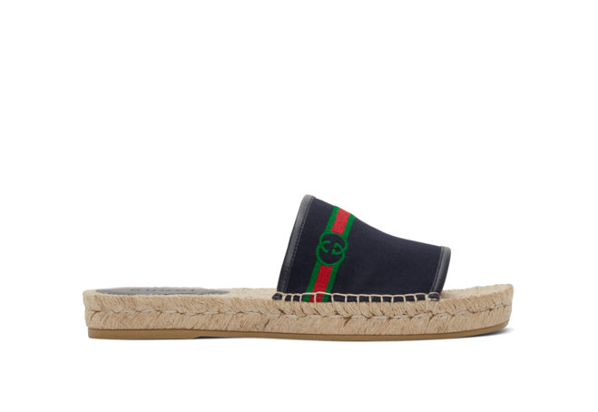 Buy the new Gucci Navy Interlocking G Espadrille Slides for men.