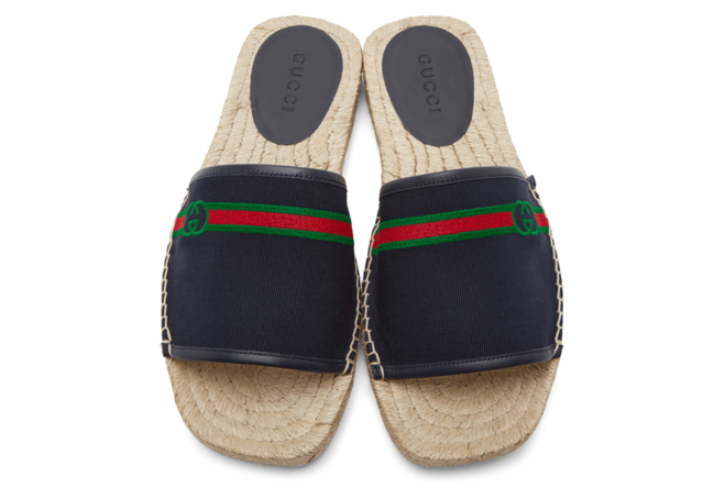 Shop the latest Gucci Navy Interlocking G Espadrille Slides - exclusively for men.