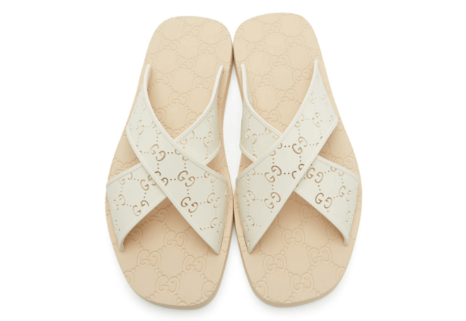 Get The Best - Gucci White & Pink GG Slide Sandals for Men.