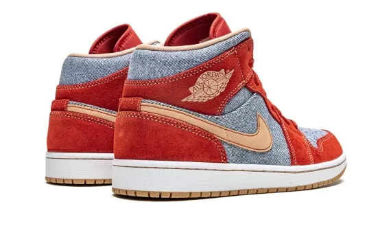 Air Jordan 1 Mid SE - Denim/Red Suede