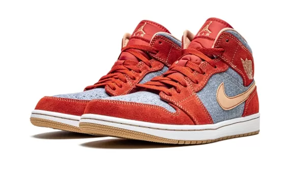 Air Jordan 1 Mid SE - Denim/Red Suede