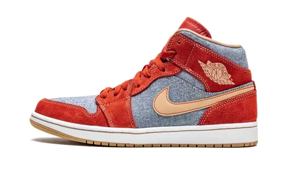 Air Jordan 1 Mid SE - Denim/Red Suede