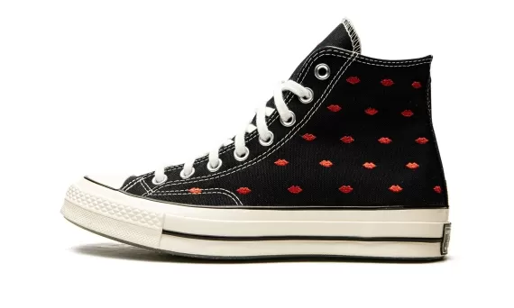 Chuck 70 Embroidered Lips High - Black